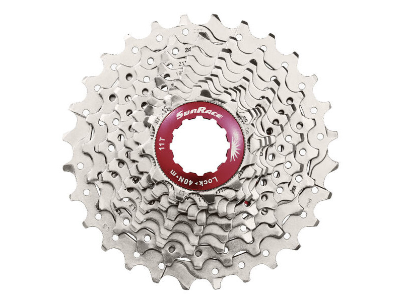 SunRace CSRX0 - 10-Speed Road Cassette 11-28T in Metallic Silver click to zoom image