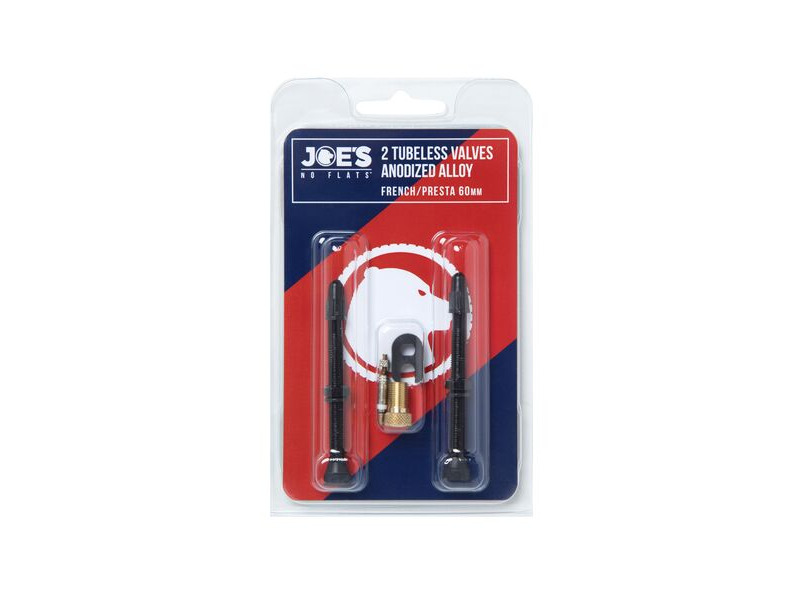 Joe's No Flats Tubeless Anodized Black Presta Valves (Pair) 60mm: 60mm click to zoom image