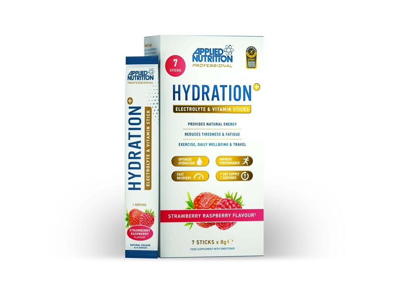 Applied Nutrition Hydration+ Electrolyte & Vitamin Powder Stick - Strawbery Rasp - 8g x 7 packs click to zoom image